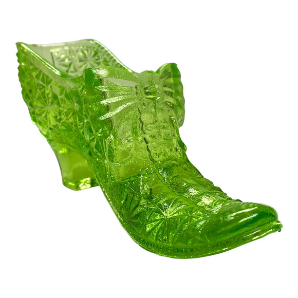 Daisy Button Bow Slipper Shoe Boyd Glass 1993-1998 Tangy Lime Vaseline GLOWS - Picture 2 of 15